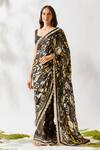 Buy_Devyani Mehrotra_Brown Viscose Satin Georgette Floral Print Saree  _at_Aza_Fashions