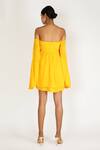 Shop Deme By Gabriella Yellow Crepe Silk Off Shoulder Dress at Aza Fashions Shop_Deme By Gabriella_Yellow Crepe Silk Off Shoulder Dress _at_Aza_Fashions