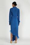 Shop_Deme by Gabriella_Blue Crepe Silk Spread Collar Fringe Asymmetric Gown _at_Aza_Fashions