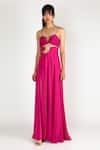 Buy Deme By Gabriella Pink Chiffon V Neck Flared Cutout Gown at Aza Fashions Buy_Deme By Gabriella_Pink Chiffon V Neck Flared Cutout Gown _at_Aza_Fashions
