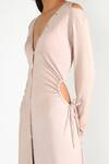 Deme By Gabriella Beige Jersey V Neck Cutout Shirt Gown Online at Aza Fashions Deme By Gabriella_Beige Jersey V Neck Cutout Shirt Gown _Online_at_Aza_Fashions