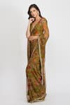 Buy_Devyani Mehrotra_Green Viscose Chiffon Embroidery V Neck Printed Saree With Blouse _Online_at_Aza_Fashions