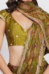 Shop_Devyani Mehrotra_Green Viscose Chiffon Embroidery V Neck Printed Saree With Blouse _Online_at_Aza_Fashions