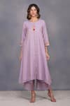 Buy_Devyani Mehrotra_Purple Chanderi Tissue Embroidery Round Asymmetrical Tunic And Pant _at_Aza_Fashions