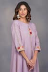 Devyani Mehrotra_Purple Chanderi Tissue Embroidery Round Asymmetrical Tunic And Pant _at_Aza_Fashions