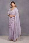 Buy_Devyani Mehrotra_Purple Saree Viscose Georgette Blouse Chanderi V Neck Embroidered Set_Online_at_Aza_Fashions