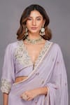 Shop_Devyani Mehrotra_Purple Saree Viscose Georgette Blouse Chanderi V Neck Embroidered Set_Online_at_Aza_Fashions