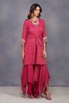 Devyani Mehrotra_Pink Tissue Chanderi Embroidery Boat Asymmetrical Gharara And Tunic  _Online_at_Aza_Fashions