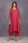 Buy_Devyani Mehrotra_Pink Tissue Chanderi Embroidery V Neck Asymmetrical Tunic And Pant _at_Aza_Fashions