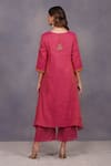 Shop_Devyani Mehrotra_Pink Tissue Chanderi Embroidery V Neck Asymmetrical Tunic And Pant _at_Aza_Fashions