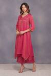 Buy_Devyani Mehrotra_Pink Tissue Chanderi Embroidery V Neck Asymmetrical Tunic And Pant _Online_at_Aza_Fashions