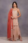 Buy_Devyani Mehrotra_Beige Tissue Chanderi Embroidery Scoop Neck Kurta And Asymmetrical Gharara Set _at_Aza_Fashions