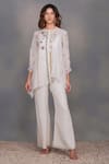 Buy_Devyani Mehrotra_White Chanderi Embroidery Round Asymmetrical Shirt And Pant Set _at_Aza_Fashions