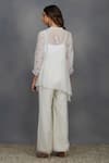 Shop_Devyani Mehrotra_White Chanderi Embroidery Round Asymmetrical Shirt And Pant Set _at_Aza_Fashions