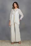 Buy_Devyani Mehrotra_White Chanderi Embroidery Round Asymmetrical Shirt And Pant Set _Online_at_Aza_Fashions