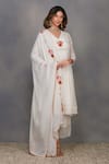 Devyani Mehrotra_White Viscose Georgette Embroidery V Neck Tunic And Pant Set_Online_at_Aza_Fashions