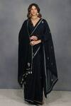 Buy_Devyani Mehrotra_Black Chanderi Embroidered Saree_at_Aza_Fashions