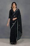 Buy_Devyani Mehrotra_Black Chanderi Embroidered Saree _Online_at_Aza_Fashions