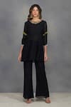 Buy_Devyani Mehrotra_Black Chanderi Embroidery Round Embellished Top And Pant Set _at_Aza_Fashions