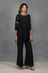 Devyani Mehrotra_Black Chanderi Embroidery Round Embellished Top And Pant Set _Online_at_Aza_Fashions