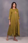 Devyani Mehrotra_Green Tissue Chanderi Embroidery Round Asymmetrical Tunic Set _Online_at_Aza_Fashions