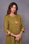 Shop_Devyani Mehrotra_Green Tissue Chanderi Embroidery Round Asymmetrical Tunic Set _Online_at_Aza_Fashions