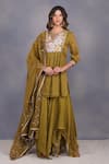 Buy_Devyani Mehrotra_Green Tissue Chanderi Embroidery Round Asymmetrical Gharara And Tunic Set  _at_Aza_Fashions