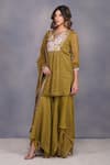 Buy_Devyani Mehrotra_Green Tissue Chanderi Embroidery Round Asymmetrical Gharara And Tunic Set  _Online_at_Aza_Fashions