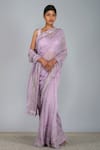 Buy_Devyani Mehrotra_Purple Viscose Muslin Embroidered Chanderi Saree _at_Aza_Fashions