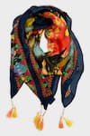 Buy_Devyani Mehrotra_Black Printed Tassel Scarf _at_Aza_Fashions