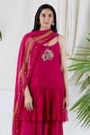 Shop_Devyani Mehrotra_Pink Kurta Chanderi Lining Viscose Pant Glazed Embroidered And Gharara Set _Online_at_Aza_Fashions