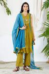 Buy_Devyani Mehrotra_Blue Kurta And Dupatta Chanderi Lining Viscose Crepe Pant Glazed & Set _at_Aza_Fashions