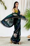 Shop_Devyani Mehrotra_Blue Viscose Silk Printed Saree_Online_at_Aza_Fashions