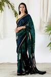 Devyani Mehrotra_Blue Viscose Silk Printed Saree_Online_at_Aza_Fashions