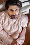 Buy_Darshika Menswear_Pink Cotton Silk Applique Mirror Work Kurta And Pant Set_Online_at_Aza_Fashions