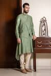 Buy_Darshika Menswear_Green Silk Blend Embroidered Floral Motifs Jacket And Draped Kurta Set _at_Aza_Fashions