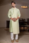 Buy_Darshika Menswear_Green Cotton Silk Embroidered Floral And Paisley Layered Kurta & Pant Set _at_Aza_Fashions