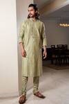 Buy_Darshika Menswear_Green Cotton Silk Embroidered Mirror Work Kurta And Pant Set _at_Aza_Fashions