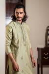 Shop_Darshika Menswear_Green Cotton Silk Embroidered Mirror Work Kurta And Pant Set _at_Aza_Fashions