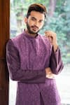 Shop_Darshika Menswear_Purple Cotton Silk Embroidered Bundi And Kurta Set _at_Aza_Fashions