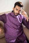 Darshika Menswear_Purple Cotton Silk Embroidered Bundi And Kurta Set _Online_at_Aza_Fashions