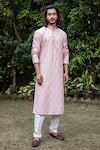 Buy_Darshika Menswear_Pink Chanderi Silk Embroidered Floral Motifs Kurta And Pant Set_at_Aza_Fashions