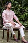 Shop_Darshika Menswear_Pink Chanderi Silk Embroidered Floral Motifs Kurta And Pant Set_at_Aza_Fashions