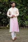 Buy_Darshika Menswear_Multi Color Silk Blend Pleated Ombre Kurta And Pant Set_at_Aza_Fashions