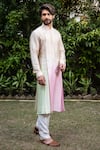 Shop_Darshika Menswear_Multi Color Silk Blend Pleated Ombre Kurta And Pant Set_at_Aza_Fashions