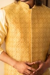 Buy_Darshika Menswear_Yellow Silk Blend Embroidered Floral Motifs Bundi_Online_at_Aza_Fashions