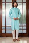 Buy_Darshika Menswear_Blue Silk Blend Plain Double Breasted Kurta And Pant Set _at_Aza_Fashions