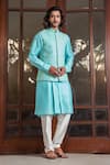 Buy_Darshika Menswear_Blue Silk Blend Embroidered Sequin Work Hand Bundi And Kurta Set _at_Aza_Fashions