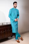 Buy_Darshika Menswear_Blue Cotton Silk Embroidered Pintuck Kurta Set _at_Aza_Fashions