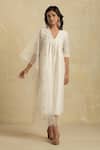 Buy_Charkhee_White Kurta Chanderi Lining  Pant Embroidery V Neck Set _at_Aza_Fashions